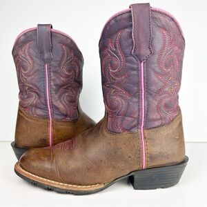 Dan Post Majesty Brown Purple Western Cowgirl Square Too Leather Boots